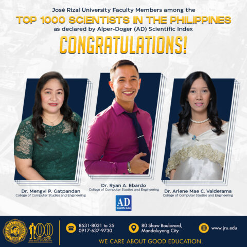 José Rizal University|3 JRU Scientists among the Top 1000 Scientists in the Philippines by ADSI